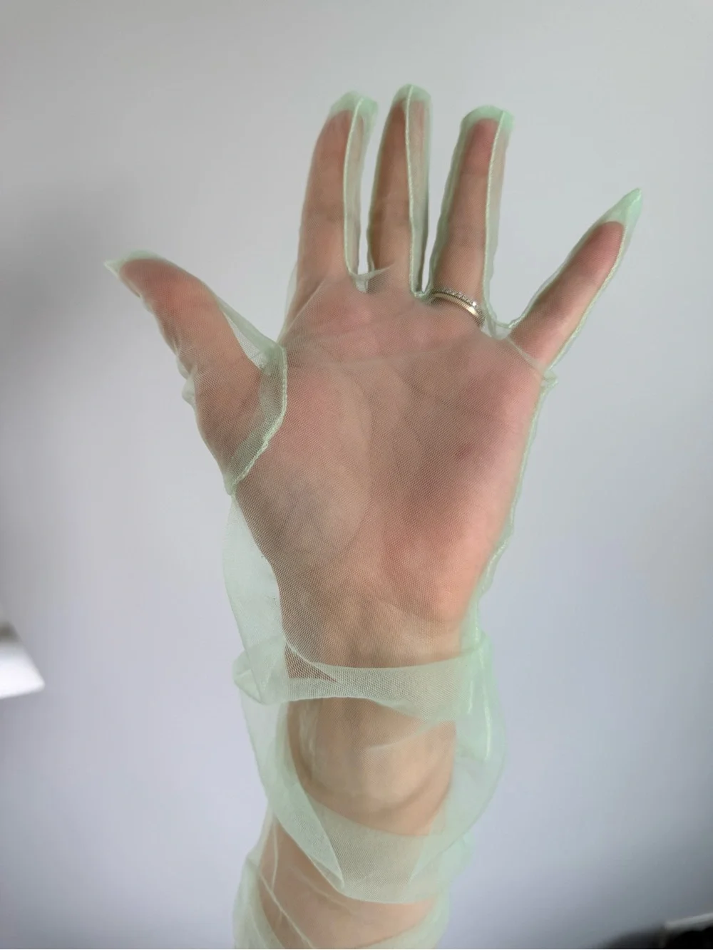 Sheer Mint Green Gloves Above Elbow